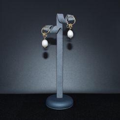 Baroque Genuine Pearl with Halo Circles Golden Metal Drop Earrings