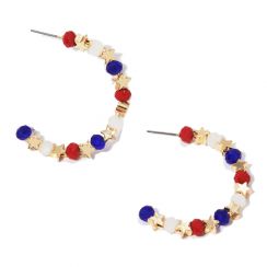 40mm Patriotic Themed Star Bead  Hoop Earrings