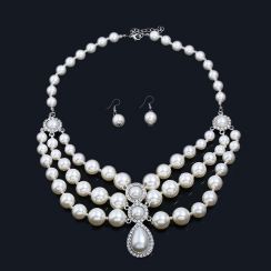 Water Drop Pearl Pendant with Crystal Illusion Jewerly Set