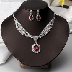 Luxury Red Water drops Glass with Rhinestone Crystal Jewelry Set