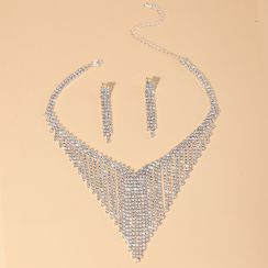 Luxury Rhinestone Crystal Waterfall Jewelry Set