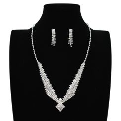 Bridal Wedding Silver Rhinestone Crystal Choker Necklace Earrings Set