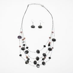 Crystal and Glass Multistring Jewelry Set-Black