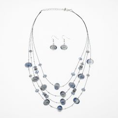 Crystal and Glass Multistring Jewelry Set-Blue