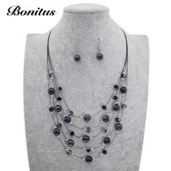 Black and Blue Crystal Multistring Jewelry Set