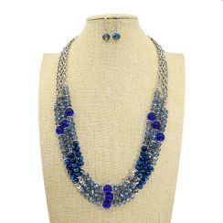 Rich Three Layer Crystal Necklace Jewelry Set