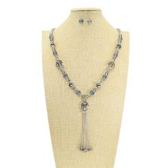 Fashion Clear Crystal Lariat Necklace Jewelry Set