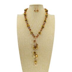 Crystal Beads Necklace with Stacked Crystal Pendant Jewelry Set