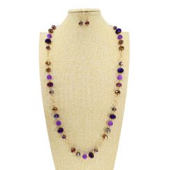 Long Single Crystal and Painted Glass Necklace Jewelry Set