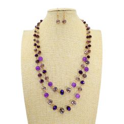 Crystal and Glass Mixed Double Strand Necklace Jewelry Set