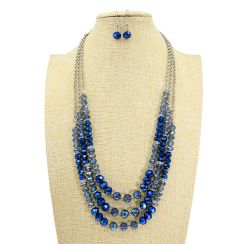 Crystal with Silver and Gold Plated Rings Triple Strand Necklace Set