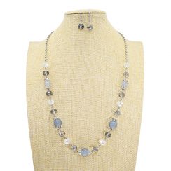 Long Crystal and Glass Combined with Plated Rings Necklace Set