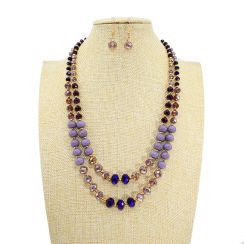 Crystal and Painted Glass 2-Tone Long Double Strand Necklace Set