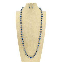 Long 2-Tone Crystal and Glass Beads Necklace Set