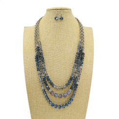 Long Crystal and Glass 2-Tone Triple Stand Necklace Set