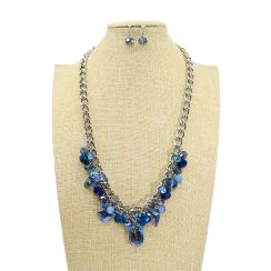 Crystal and Glass Mixed with Silver or Gold Plated Metal Chain Necklace Set