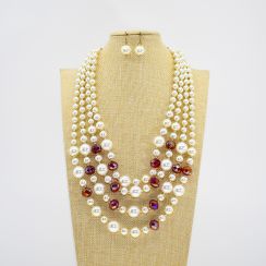 Multi Layer Pearls with Crystal Necklace and Earrings Set