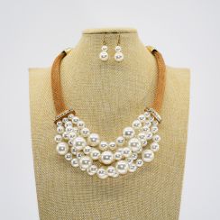 Illusion Pearls Statement Necklace and Earrings Set