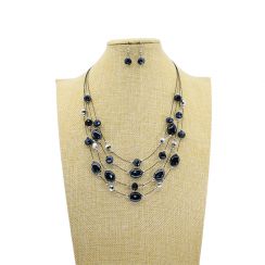 Oval Ceramic and Crystal Beads Combine Necklace and Earrings