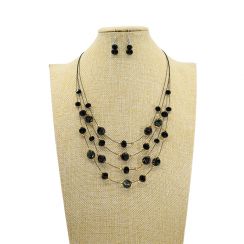 Flower Pattern Ceramic and Crystal Beads Combine Necklace and Earrings