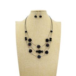 Three Strand Ceramic and Crystal Beads Combine Necklace and Earrings