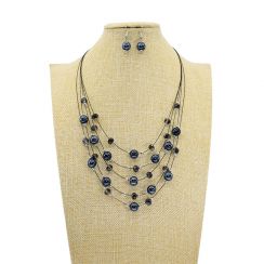 Bohemia Style Crystal and Glass Beads Five Strand Necklace with Earrings