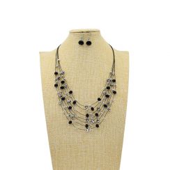 Lucky Seven Strand Crystal and Glass Beads Necklace with Earrings