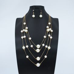 Multi Layer Chain Pearl Necklaces and Earrings Jewelry Set