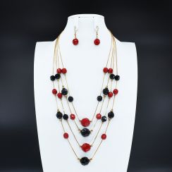 Multi Layer Crystal Bead Necklace Drop Earrings Jewelry Set