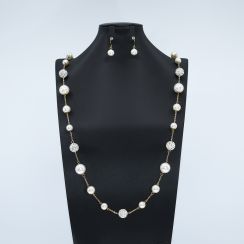 Long Beads Pearl Crystal Fireball Necklaces Jewelry Earrings Set