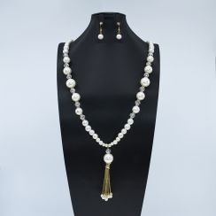 Long Chain Glass Pearl Beads Necklaces Jewelry Earrings Set