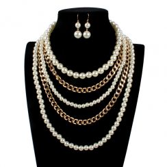 Golden Links and Pearl MultiStrand Jewelry Set