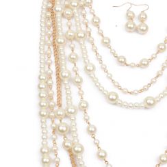 Multi-layers Pearls with Gold-Planted Alloy Chains Jewelry Sets