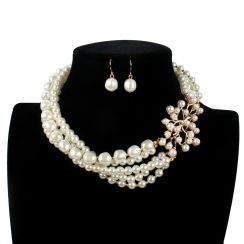 Golden Strands with Pearl Short Necklace Jewelry Set