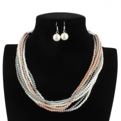 Short Multistrand Pearl Necklace Jewelry Set-Multicolour