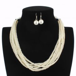 Big Pearl Pendant with Multi Layer Pearl Beads Collar Necklace Earrings