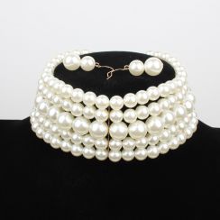 Stackable Pearl Choker Jewelry Set-White