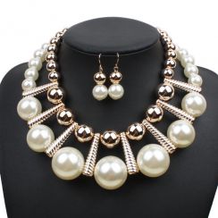 Combined Pearl and Shinny Beads Jewelry Set-White