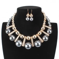 Combined Pearl and Shinny Beads Jewelry Set-Silver