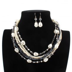 Pearl and Crystal Beads Multistrand Jewelry Set