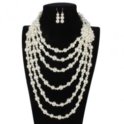 Stackable Long Pearl Necklace Jewelry Set