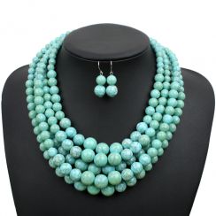 Toiquoise Pearl with Layers Necklace Jewelry Set