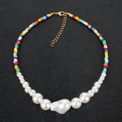 Rainbow Colour Pearl Short Necklace