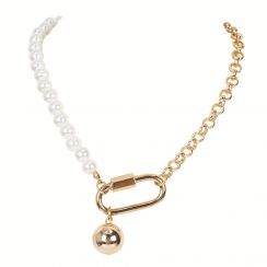 Pearl and Link Combined Necklace with Unique Charm