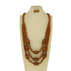 Charm Jewelry 3Row Long Wooden Beads Necklaces Big Pendants Jewelry Set