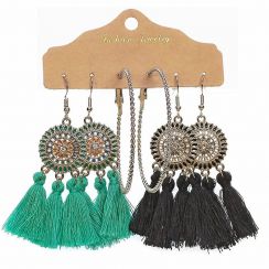 3 Pairs Bohemian Style Metal Retro Tassel and Dream Cather Dangling Earrings Large Circle Hoop Earrings set