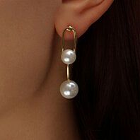 Unique Design Pearls and Geometric Gold Plated Alloy Drop Earrings