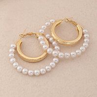 Double Layer Circle Pearl and Gold plated Alloy Hoop Earrings