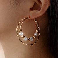 Double Layer Circles Pearl and Gold plated Alloy Hoop Earrings