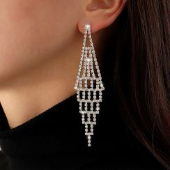 Creative Rhombus Hollow Rhinestone Alloy Bling Bling Drop Earrings